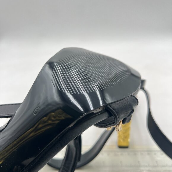 FSJ Black Chain Gold Metal Chain Chunky High Heels Ankle Strap Open Toe Sandals - Picture 6 of 8